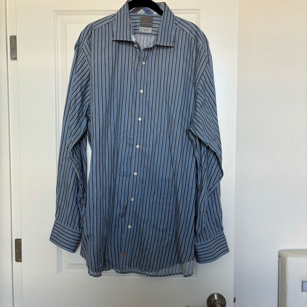 Thomas Dean 100% Pima Cotton Button Down Casual Dress Shirt size XXL